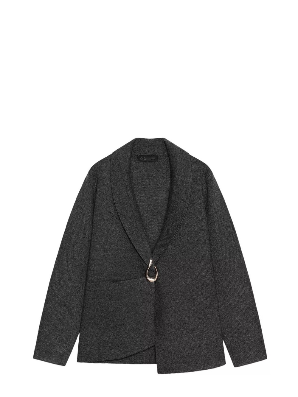 Charcoal knit blazer/ cardigan with brooch